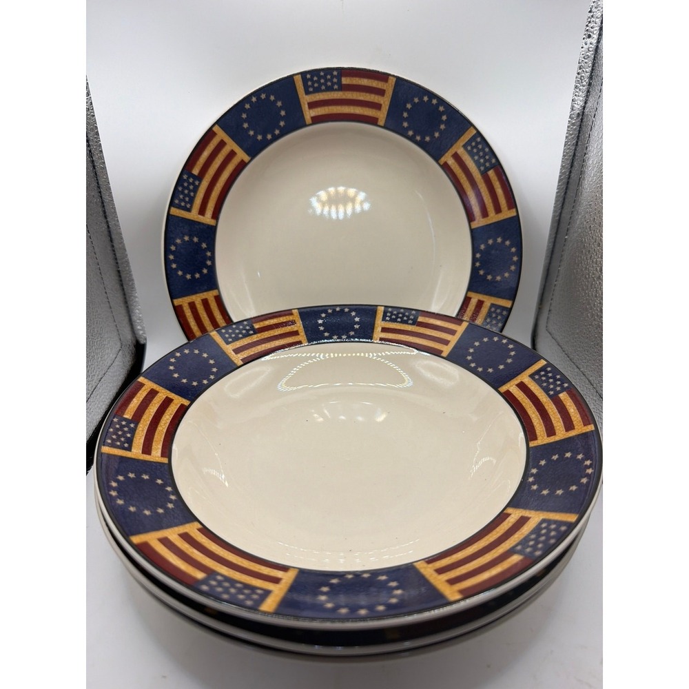 4 Coventry Liberty - Rimmed Soup Bowl - 9 1/8" Diameter - Patriotic Flags